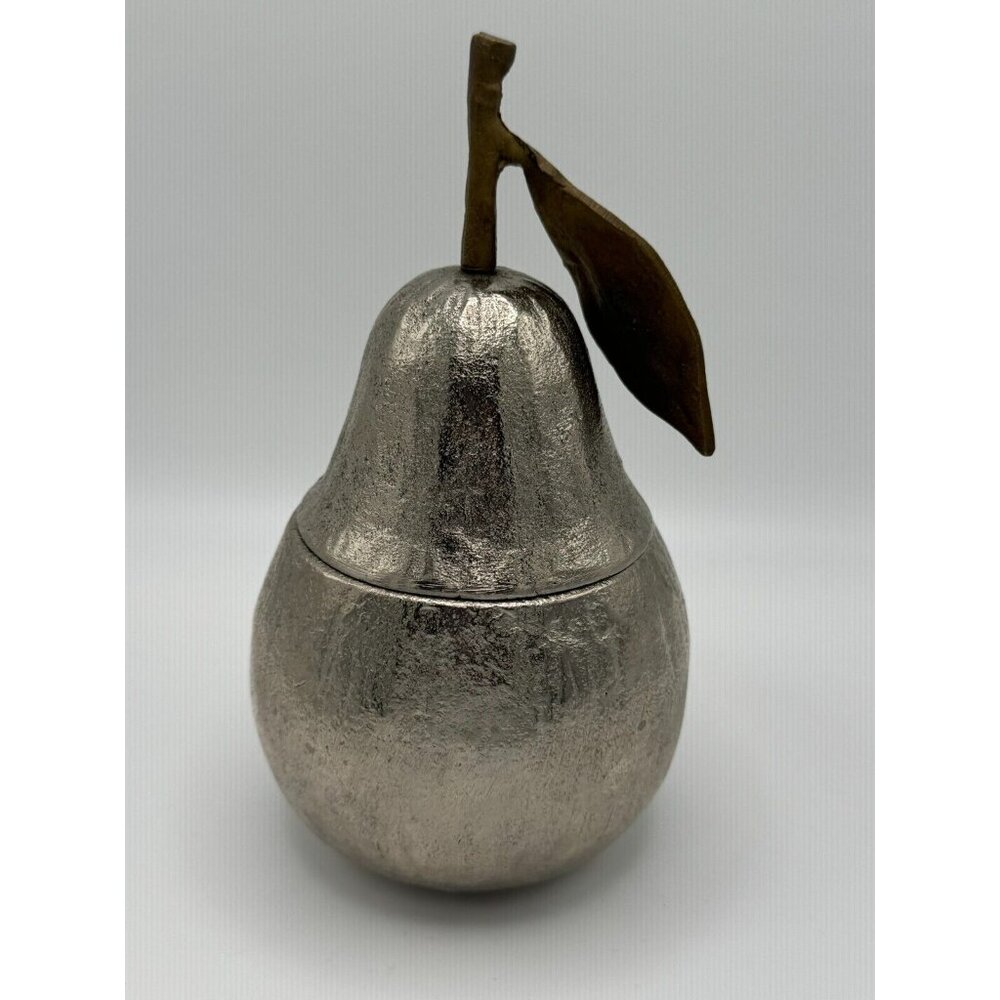 Discontinued Michael Aram Nickel Plated Pear Honey Pot Brass Leaf Brown Enamel